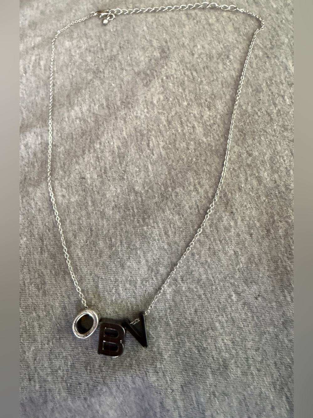 Silver Letter Pendant Necklace with O, B, V Charms - Picture 4 of 6